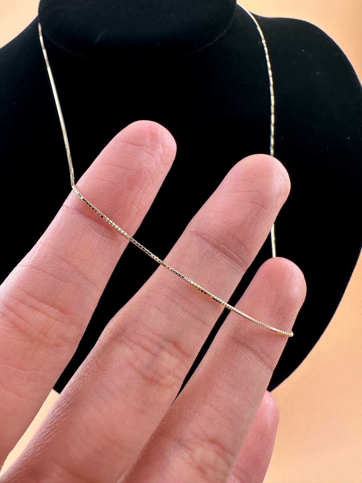 14K Gold Box Chain Necklace – 0.6mm Solid Yellow Gold Chain for Women & Men