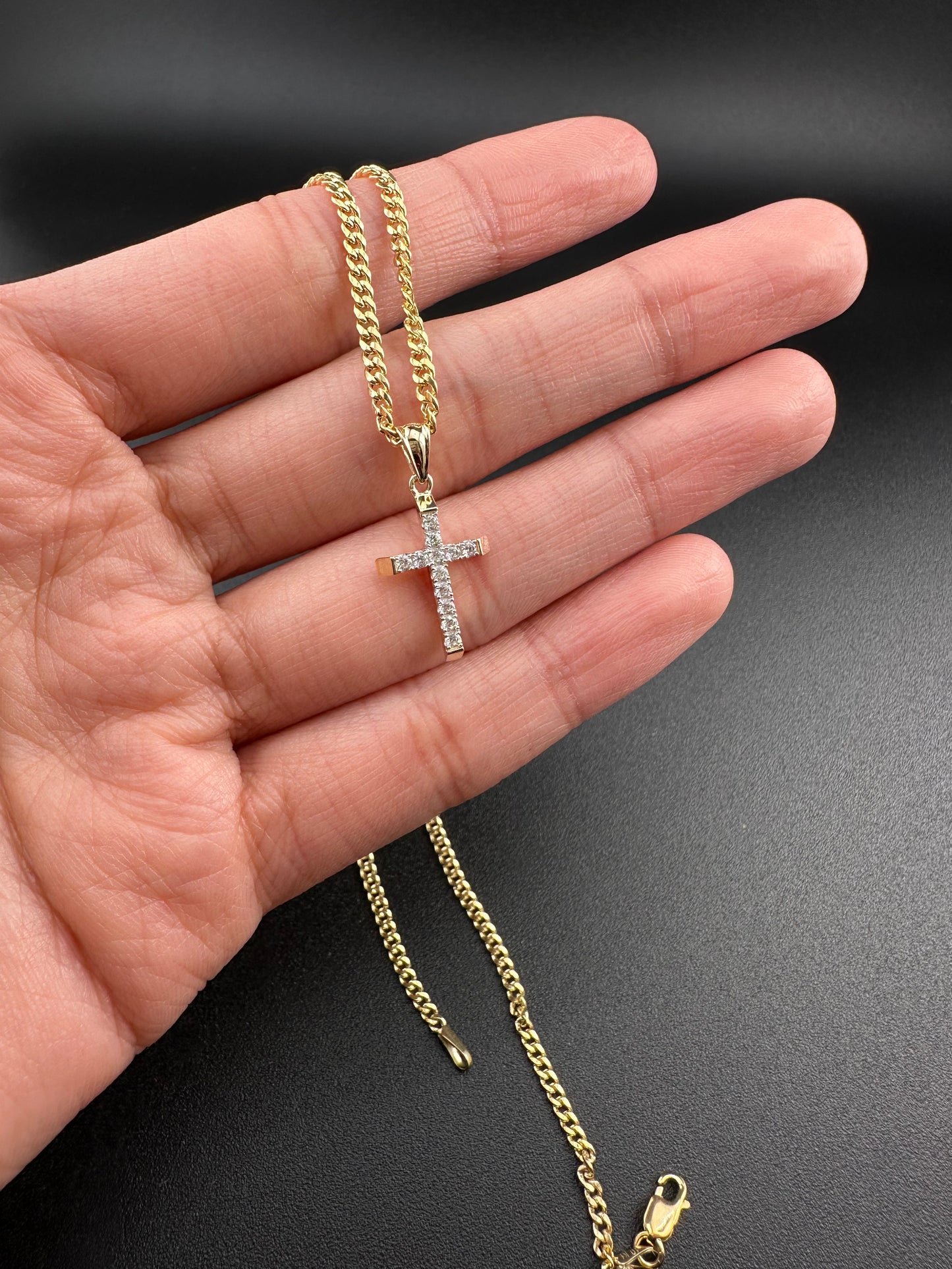14K Two-Tone Gold CZ Cross Pendant