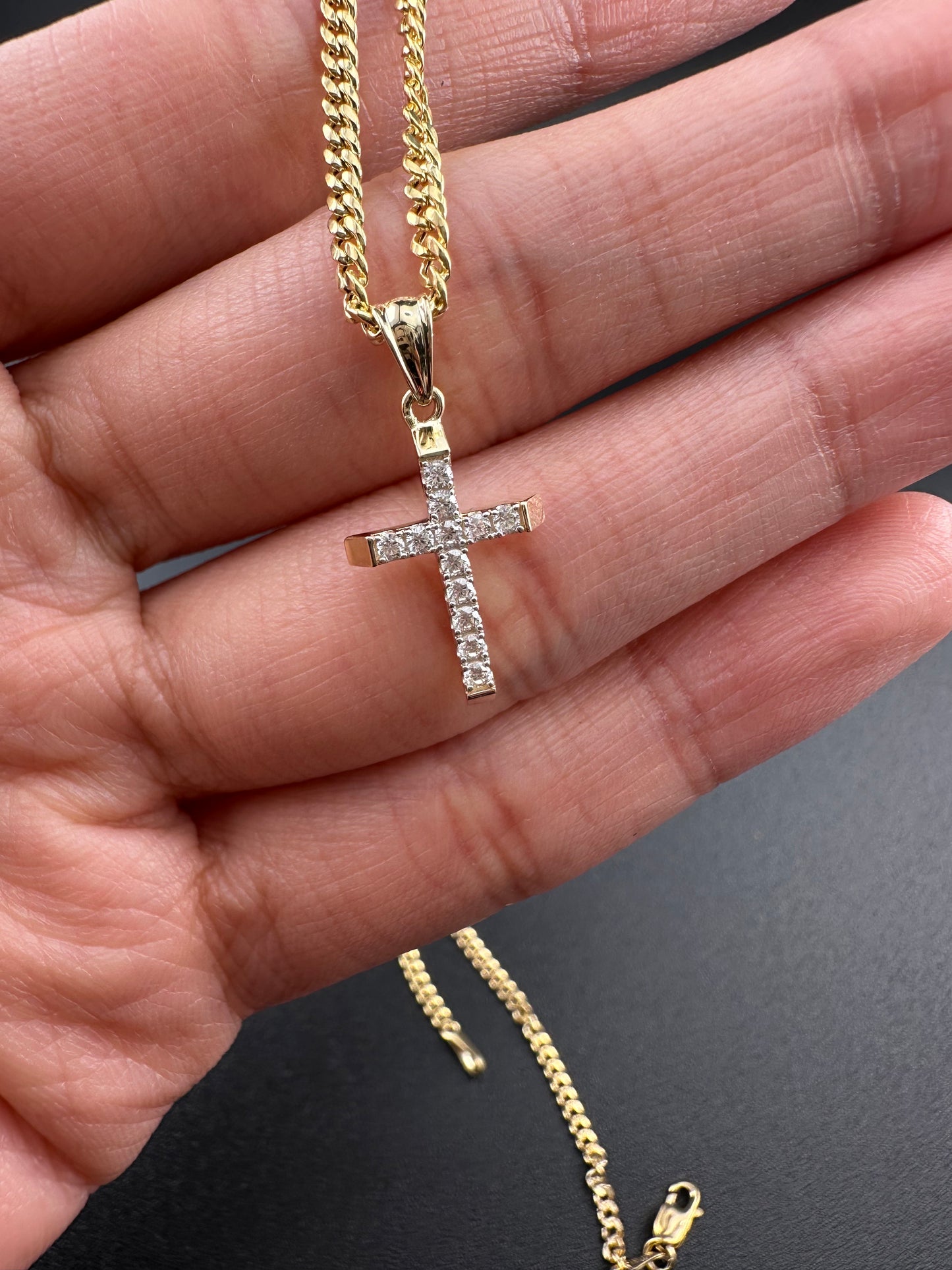 14K Two-Tone Gold CZ Cross Pendant