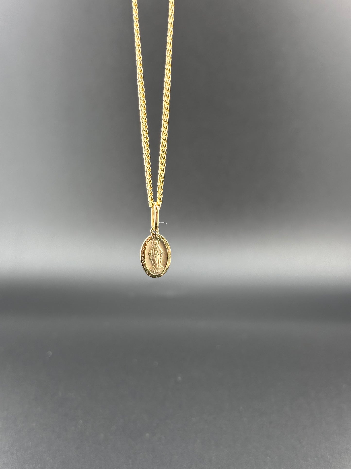 14K Gold Miraculous Medal Pendant | Virgin Mary Oval Charm