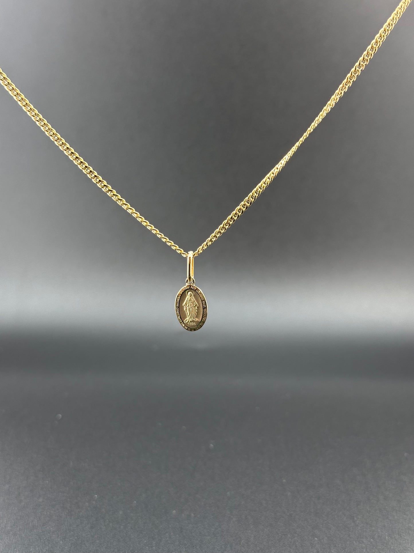 14K Gold Miraculous Medal Pendant | Virgin Mary Oval Charm