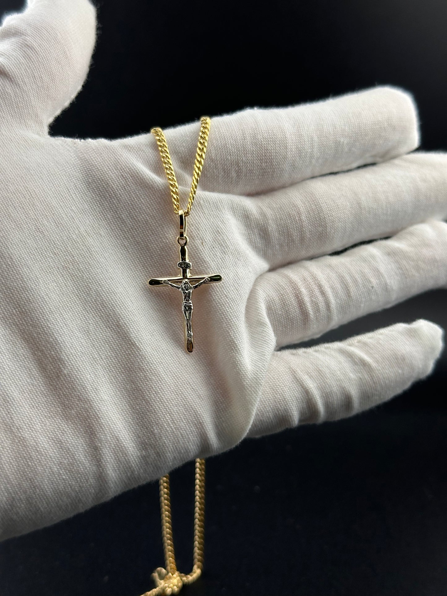 14K Two-Tone Gold Crucifix Pendant l Real Gold Cross Necklace Charm