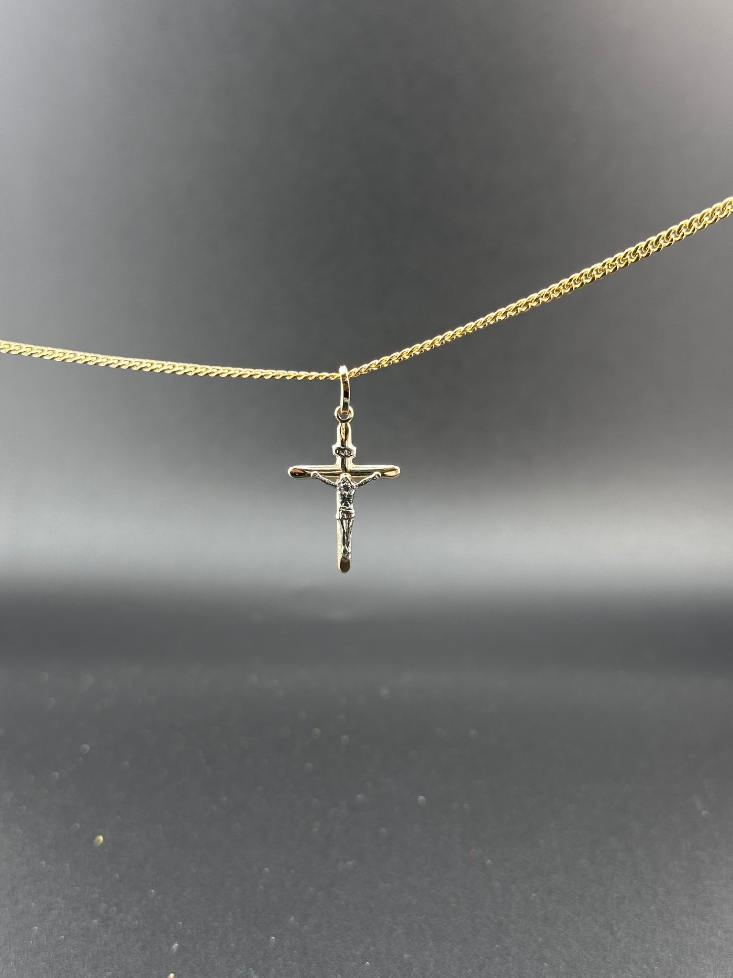 14K Two-Tone Gold Crucifix Pendant l Real Gold Cross Necklace Charm