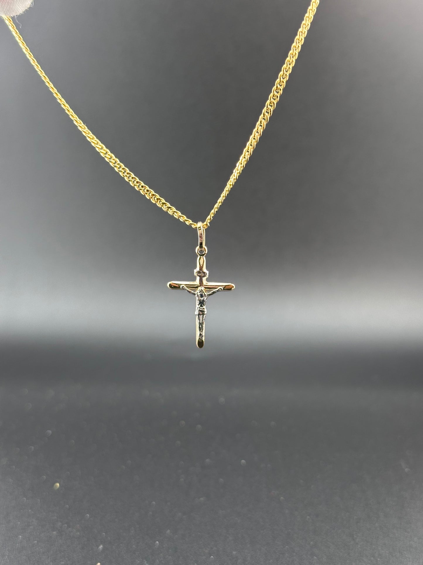 14K Two-Tone Gold Crucifix Pendant l Real Gold Cross Necklace Charm