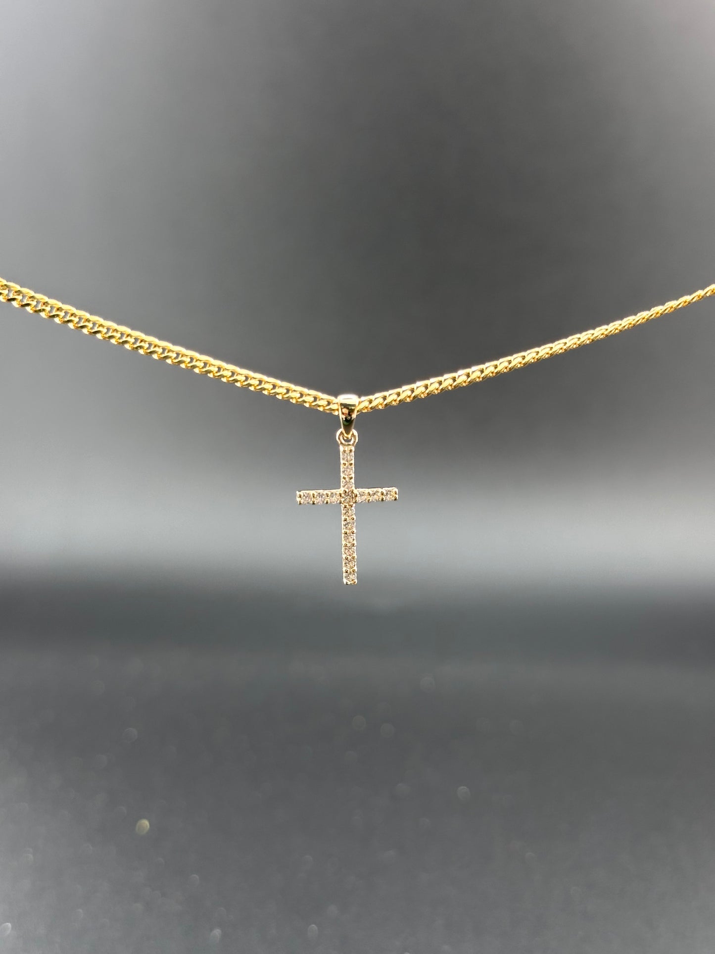 14K Gold CZ Cross Pendant | Dainty Religious Charm