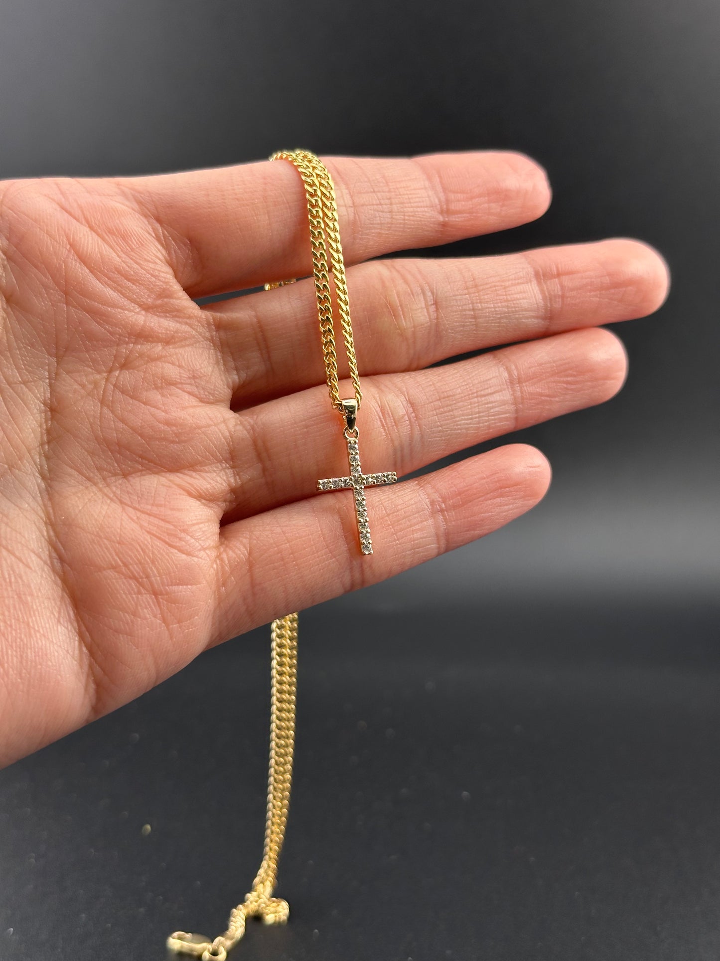 14K Gold CZ Cross Pendant | Dainty Religious Charm