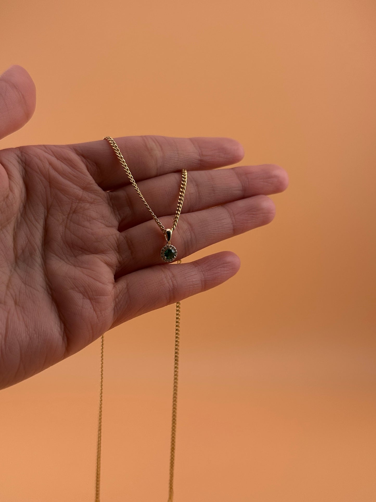 14K Gold Birthstone Pendant – Round Gemstone Necklace Charm | January to December Stones