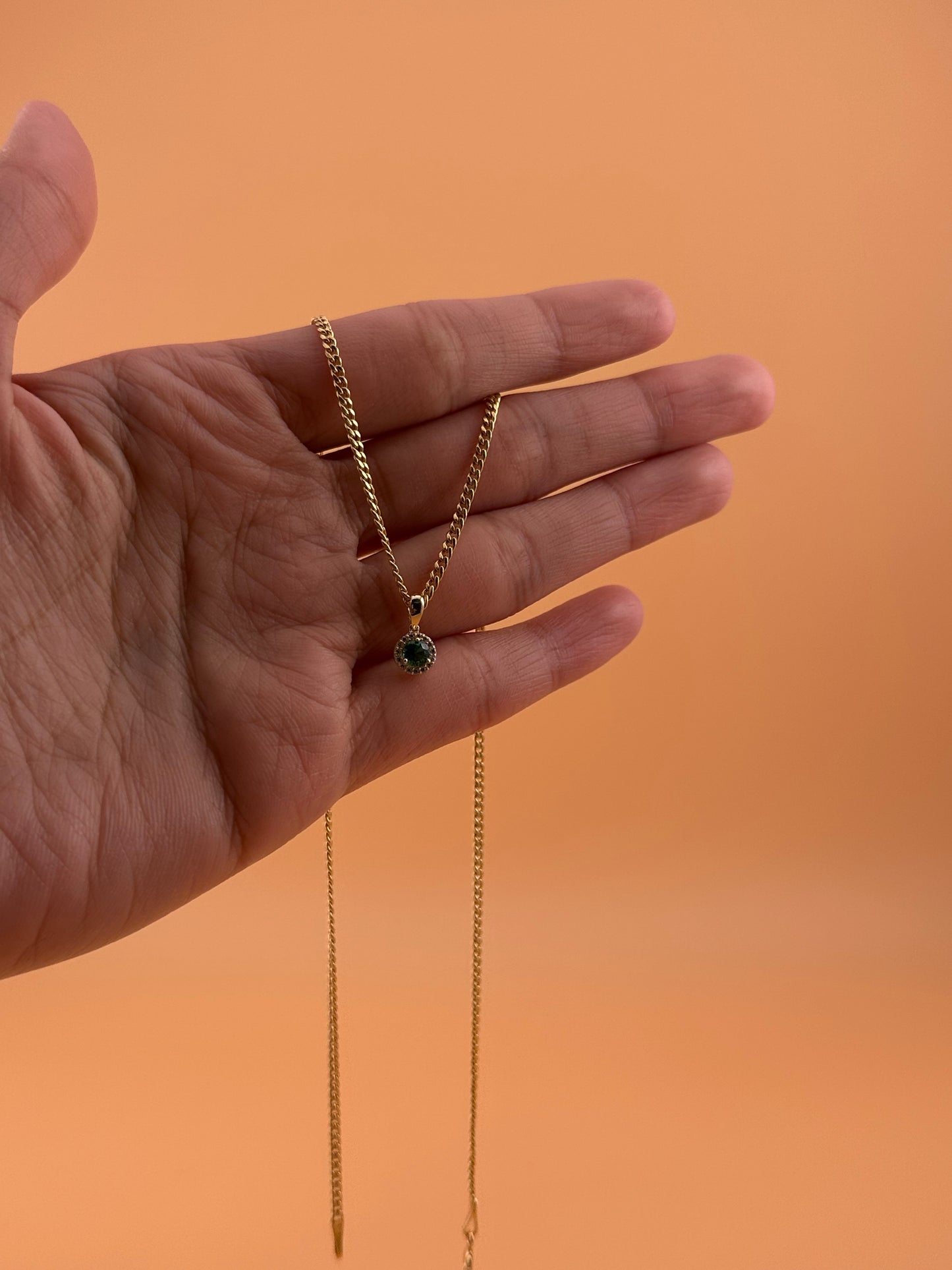 14K Gold Birthstone Pendant – Round Gemstone Necklace Charm | January to December Stones