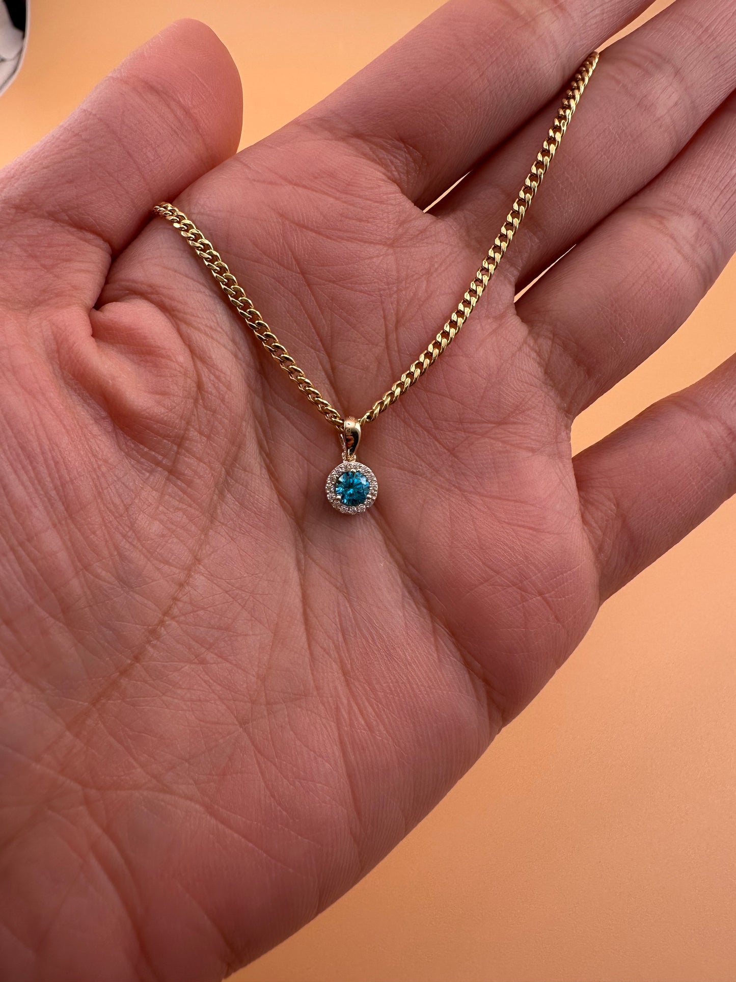 14K Gold Birthstone Pendant – Round Gemstone Necklace Charm | January to December Stones