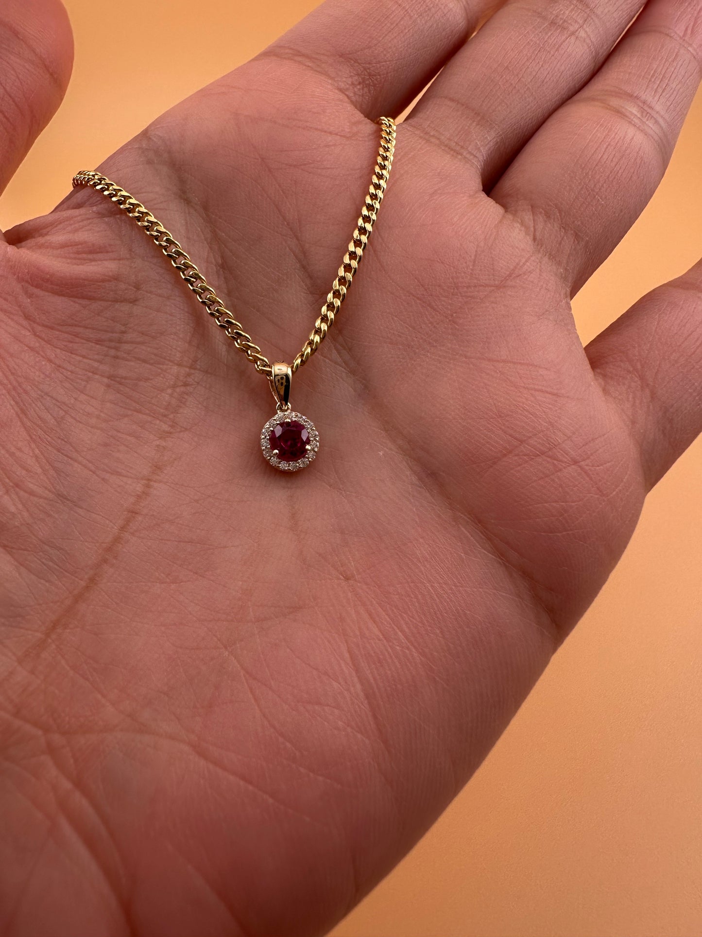 14K Gold Birthstone Pendant – Round Gemstone Necklace Charm | January to December Stones