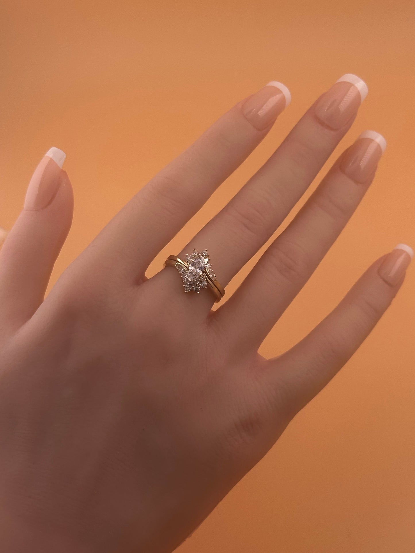 14k Gold CZ Wedding Ring Set – Size 7