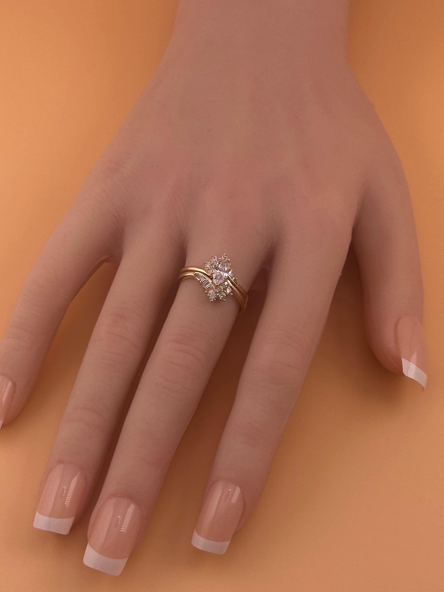 14k Gold CZ Wedding Ring Set – Size 7