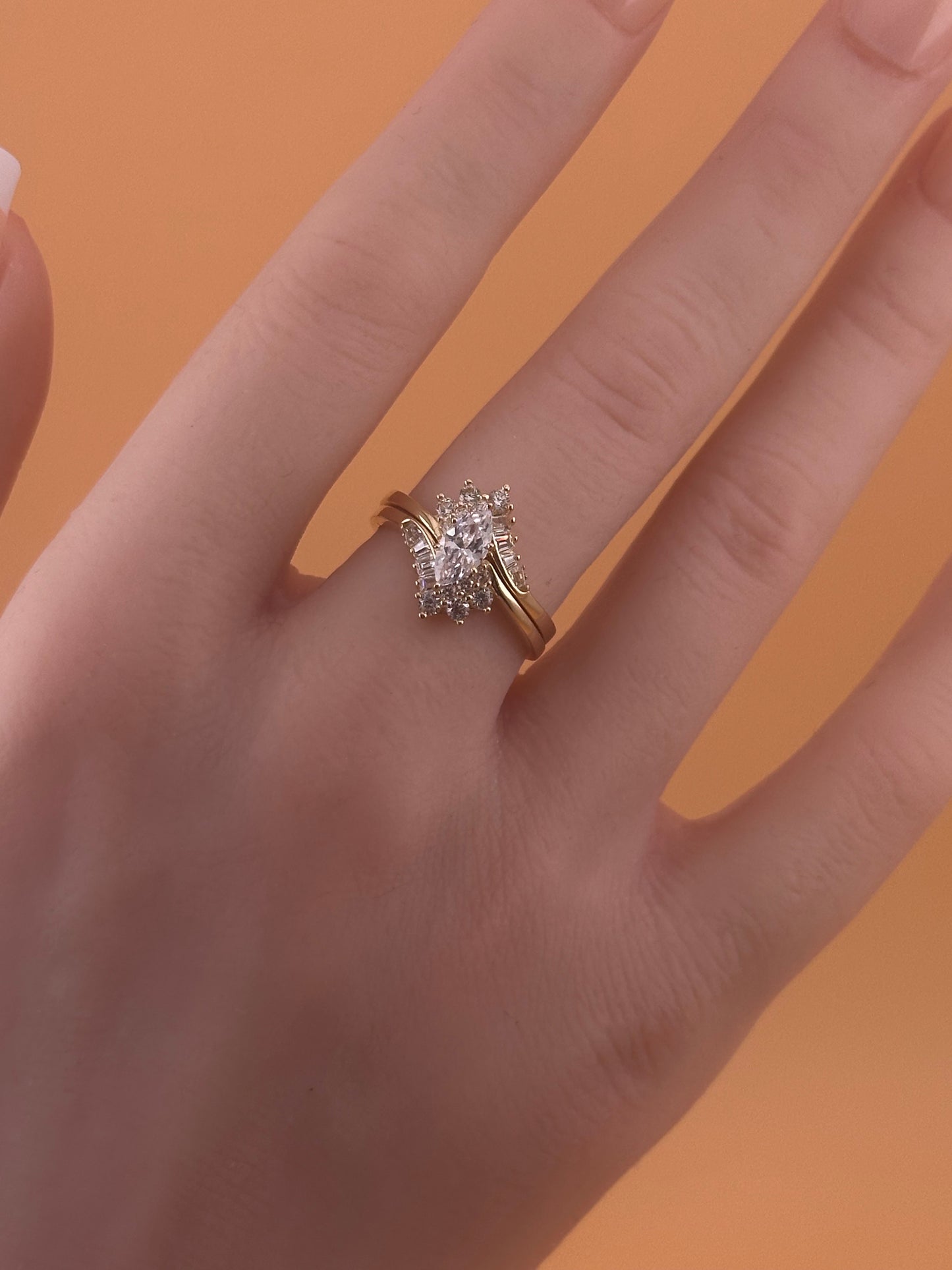 14k Gold CZ Wedding Ring Set – Size 7
