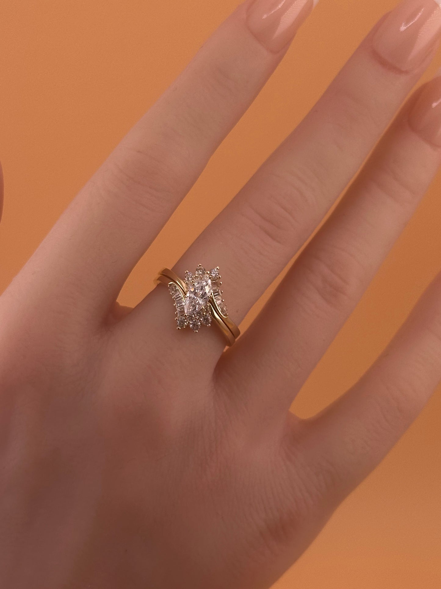 14k Gold CZ Wedding Ring Set – Size 7