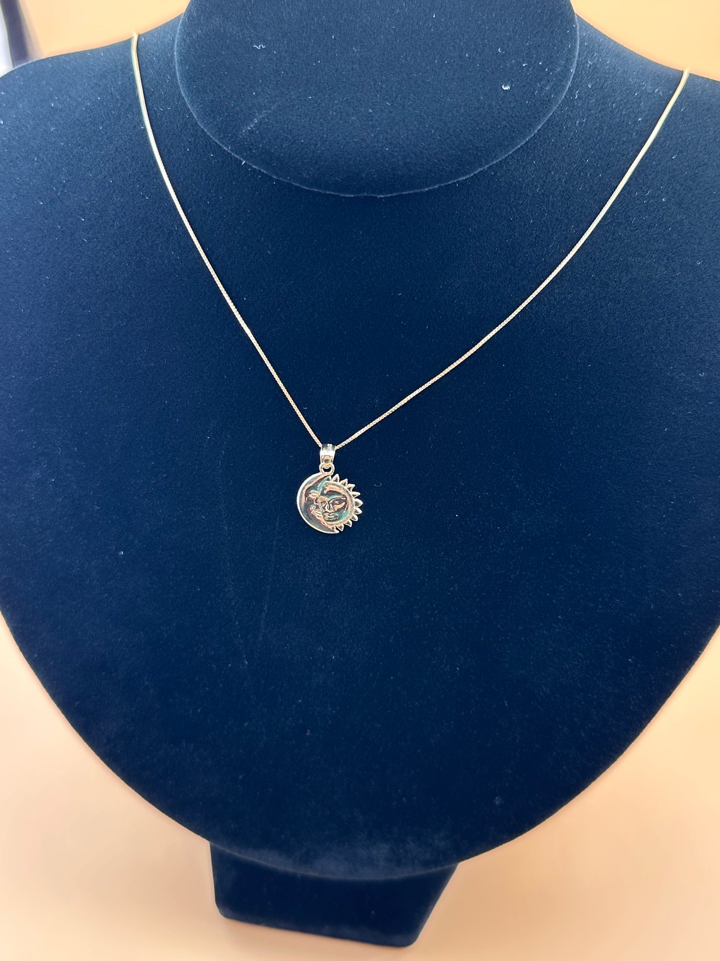 14K Gold Moon & Sun Pendant l Celestial Face Charm l Real Gold Astrology Jewelry