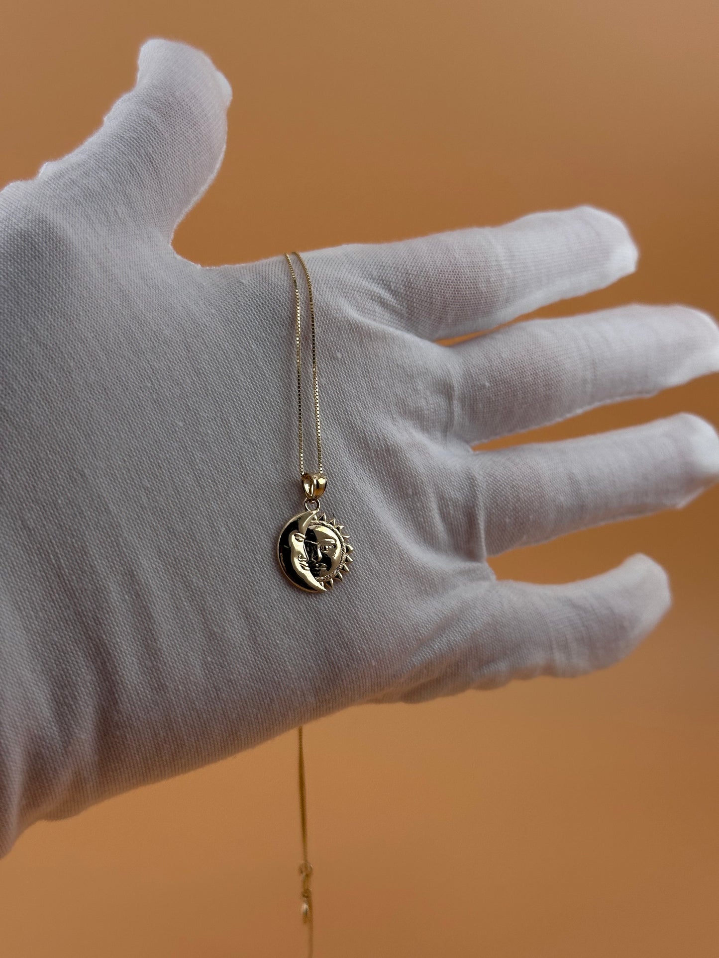 14K Gold Moon & Sun Pendant l Celestial Face Charm l Real Gold Astrology Jewelry