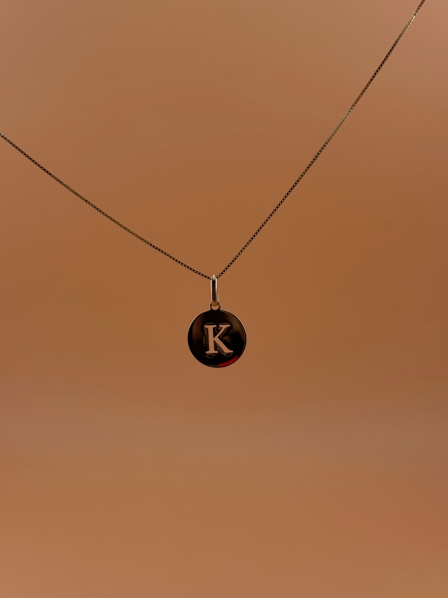 14K Gold Initial Pendant l Cut-Out Letter Charm l Personalized Disc Necklace
