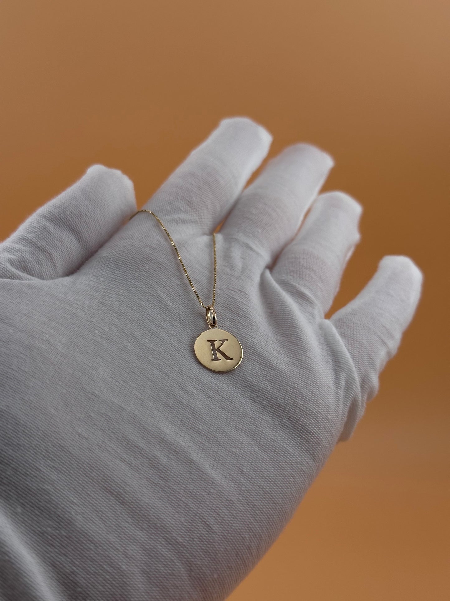 14K Gold Initial Pendant l Cut-Out Letter Charm l Personalized Disc Necklace