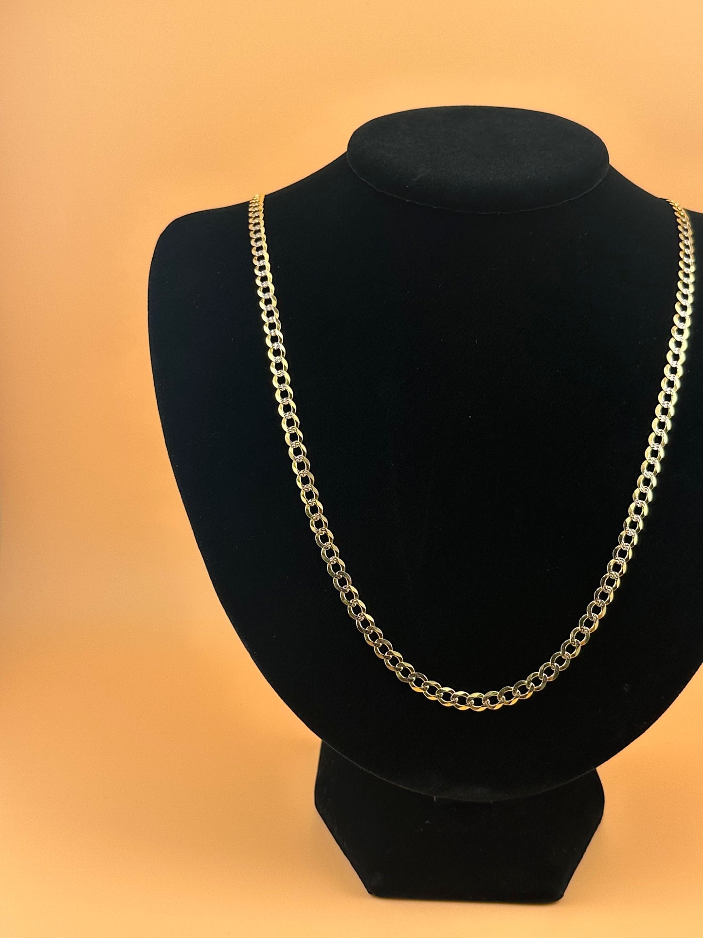 14K Yellow Gold Curb Chain with White Pave