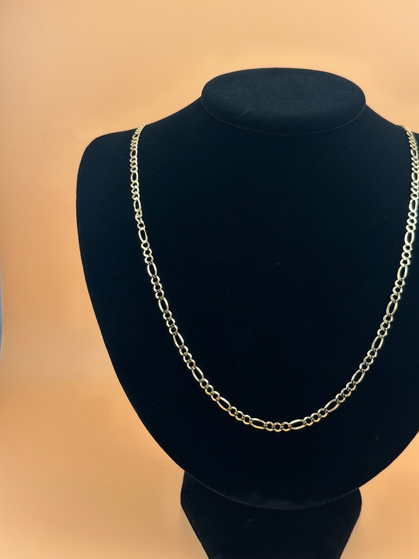 14K Yellow Gold Figaro Concave Open Link Chain