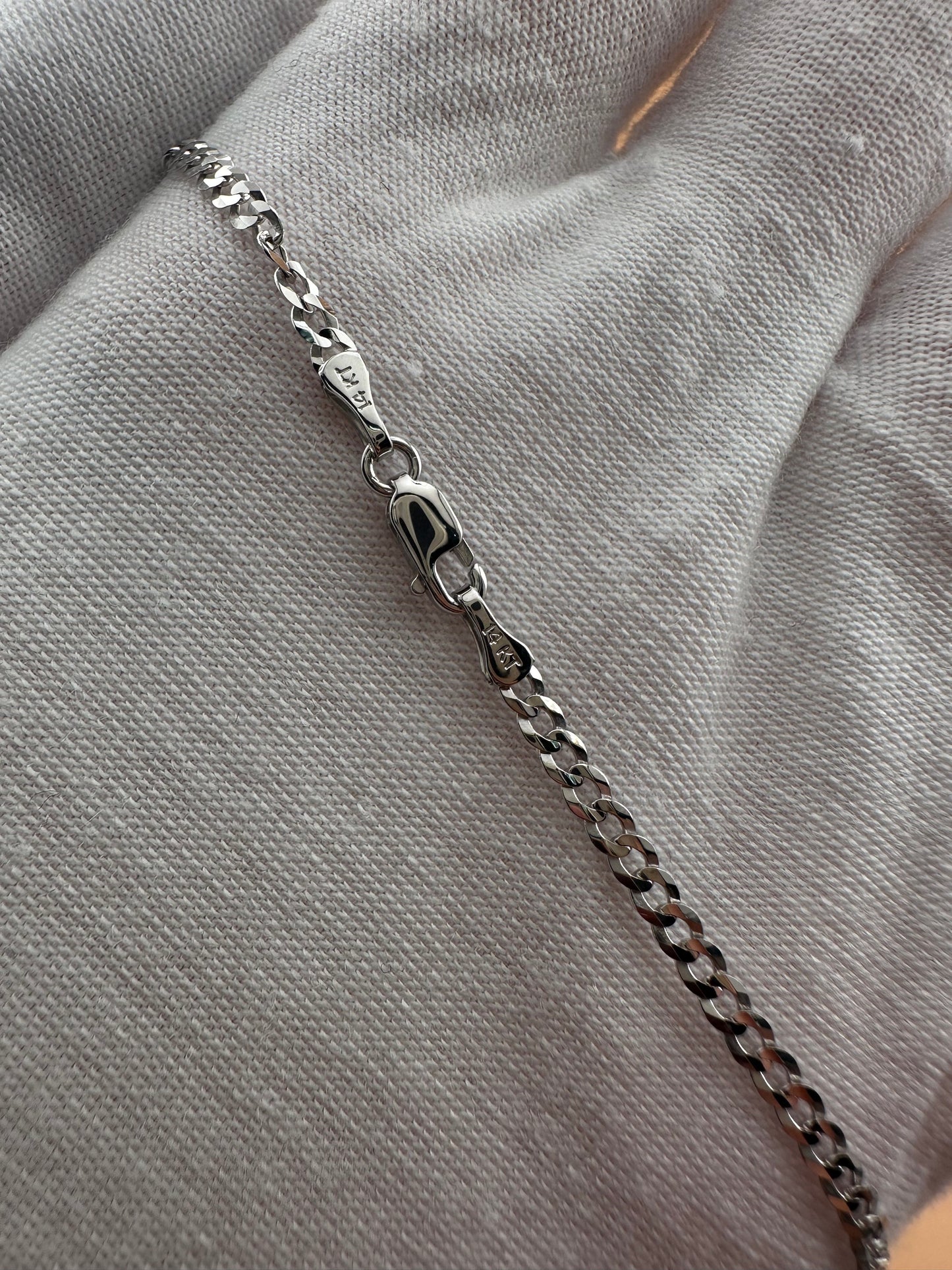 14K White Gold Hollow Curb Chain