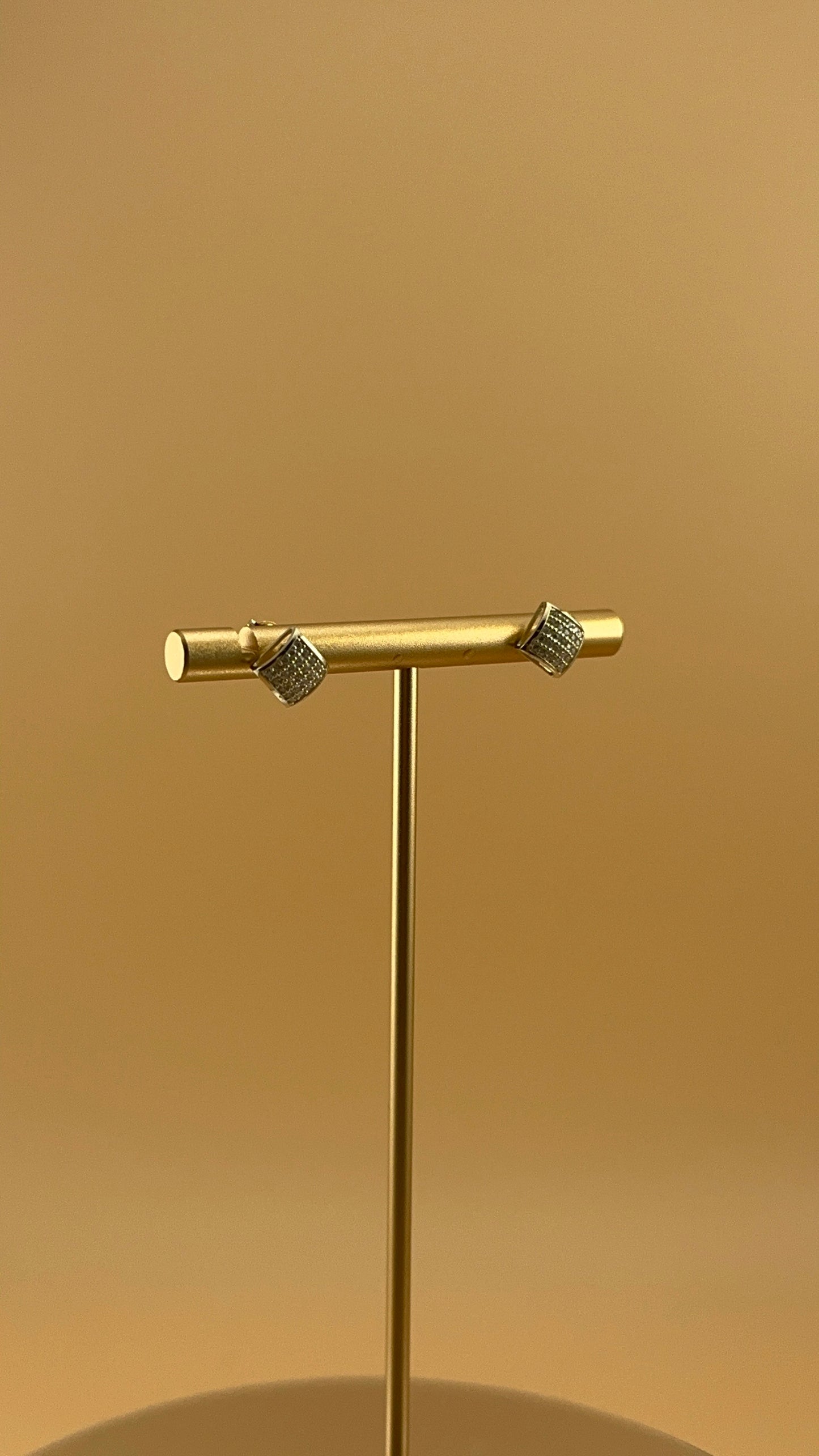 14K Gold Fancy CZ Square Stud Earrings