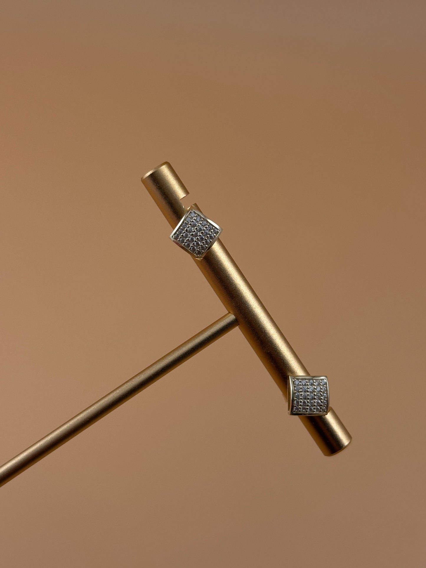 14K Gold Fancy CZ Square Stud Earrings