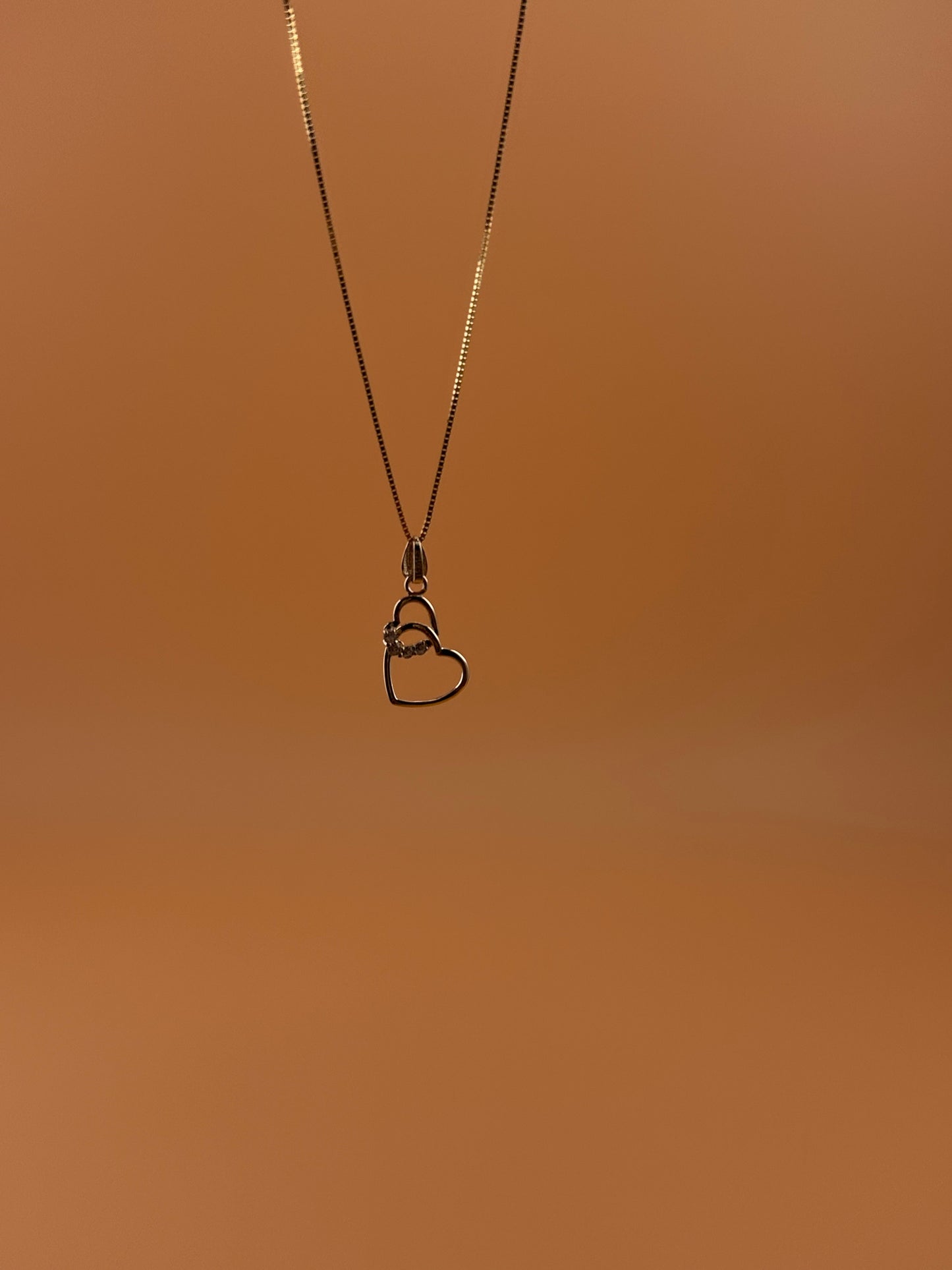 14K Gold Double Heart CZ Pendant
