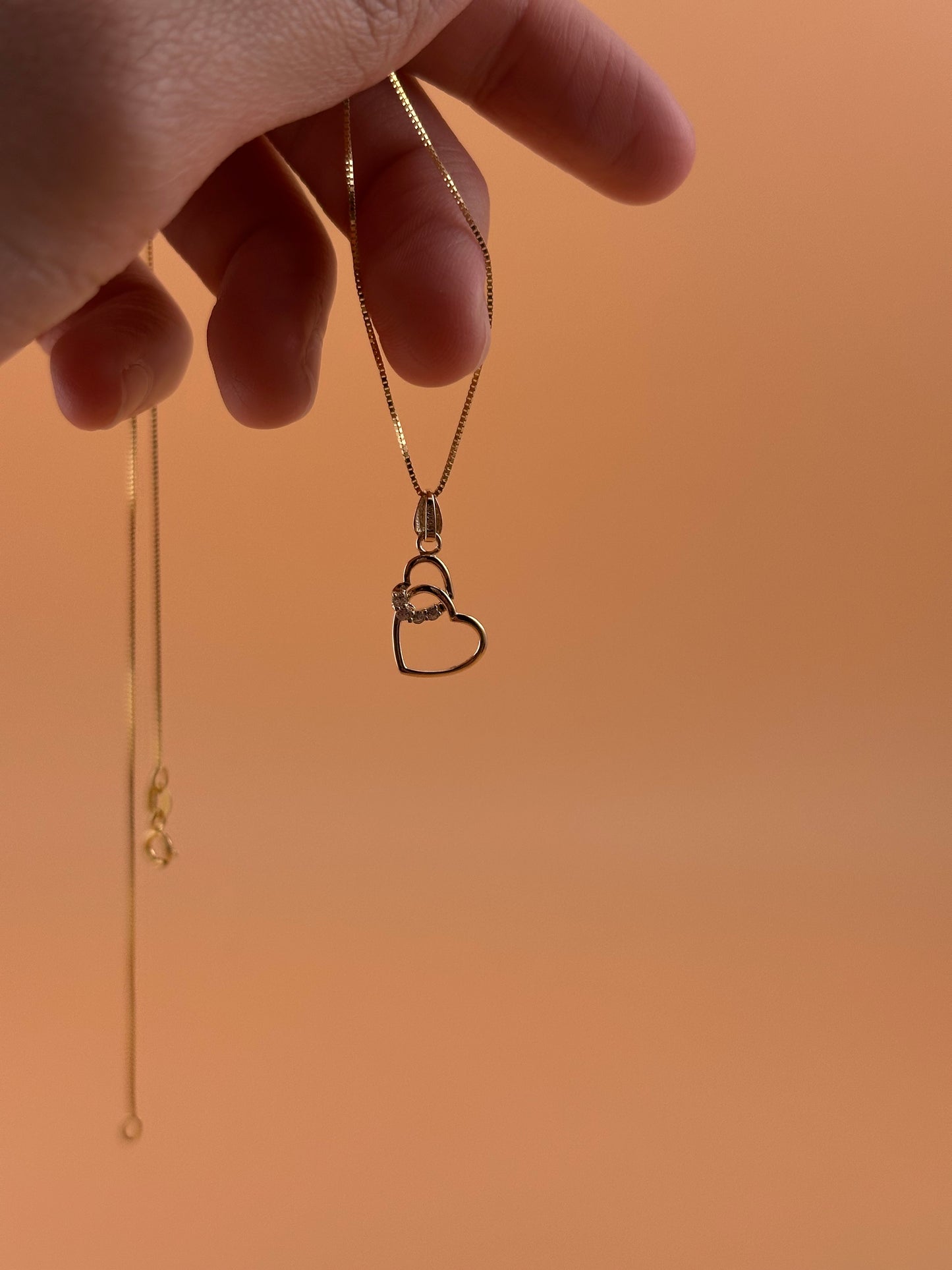 14K Gold Double Heart CZ Pendant