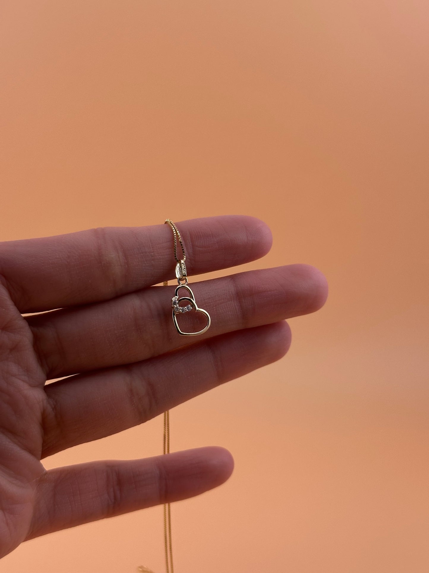 14K Gold Double Heart CZ Pendant