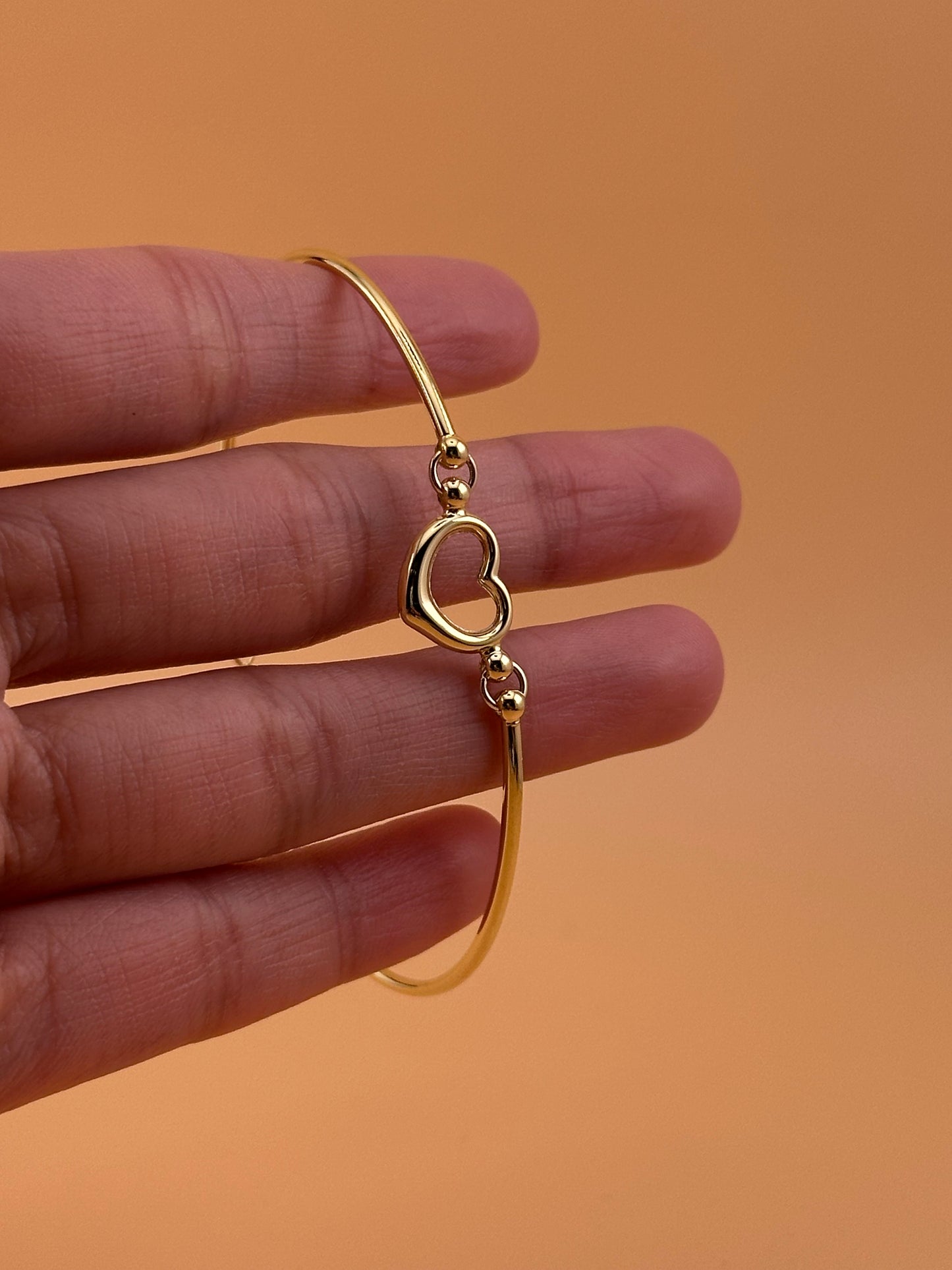 14K Gold Fancy Bangle Bracelet – Adjustable 7”+1” with Heart, MOM, or Evil Eye Design