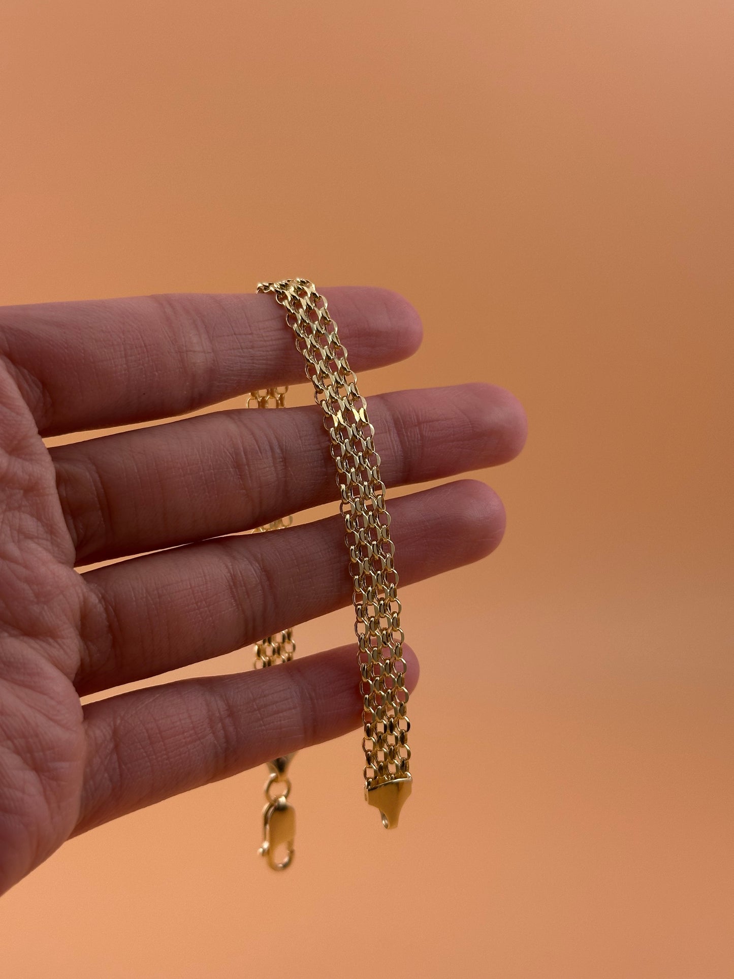 14K Gold Hollow Bismark Style Bracelet