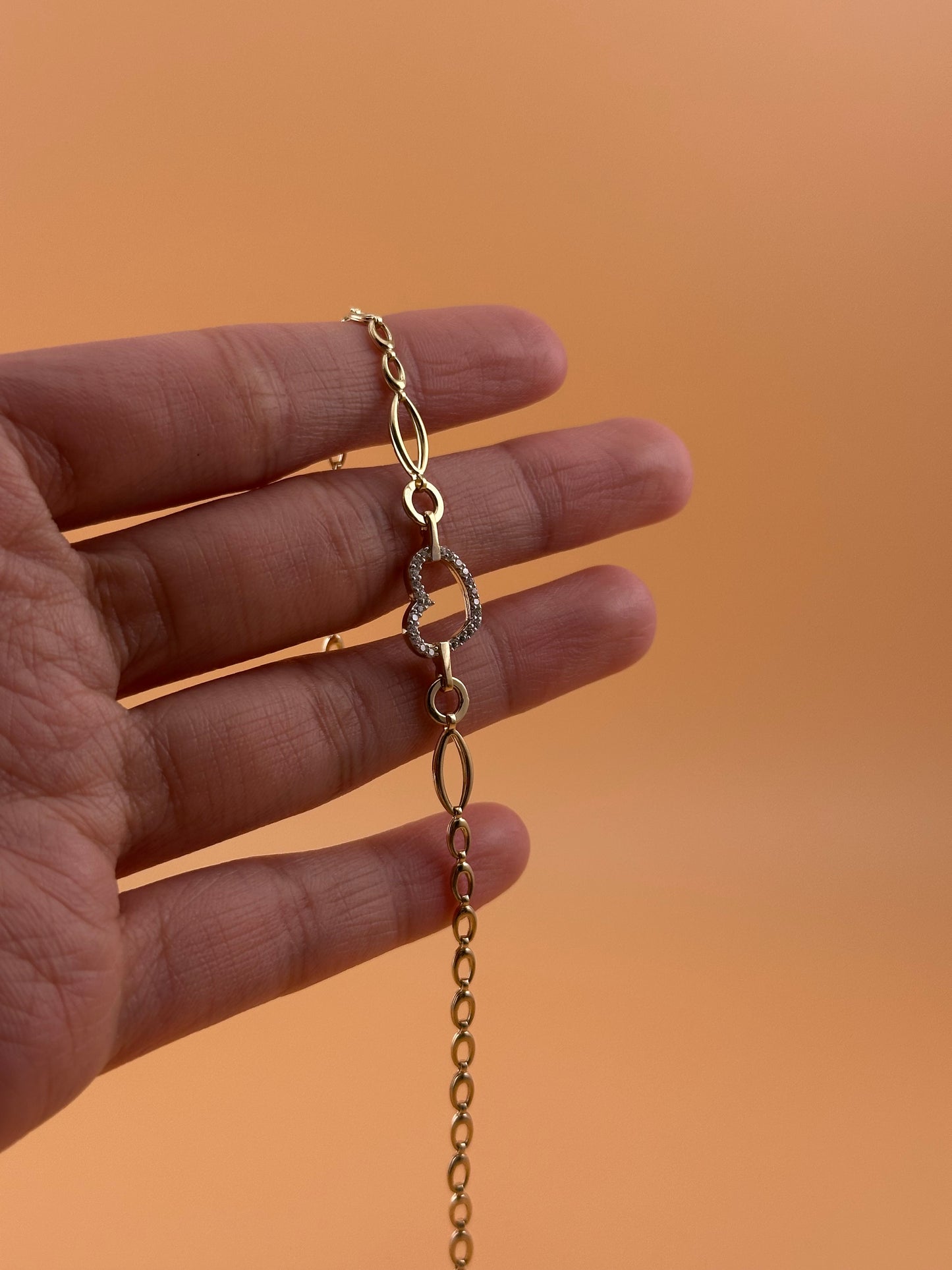 14K Gold Heart Link Bracelet