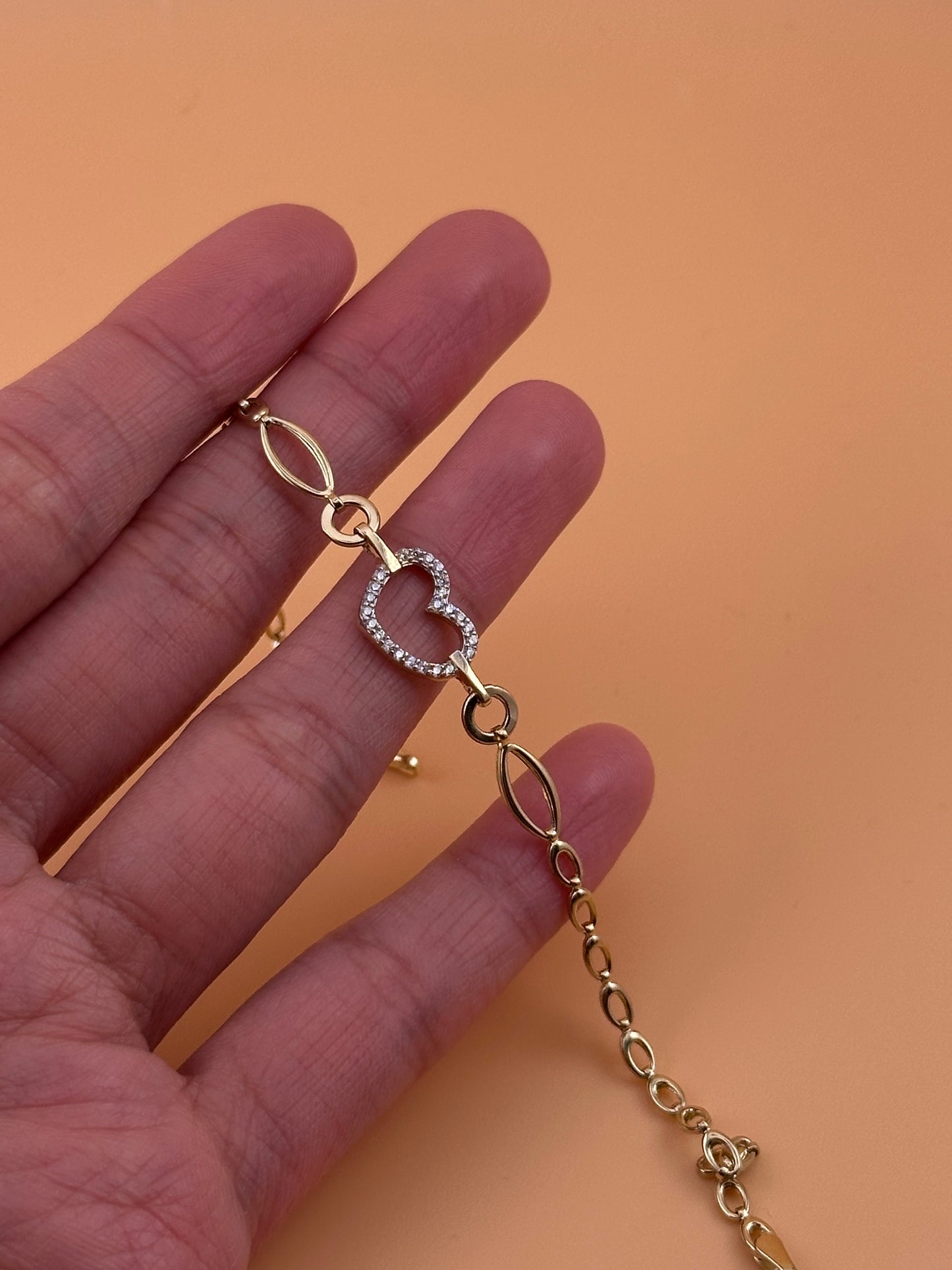 14K Gold Heart Link Bracelet