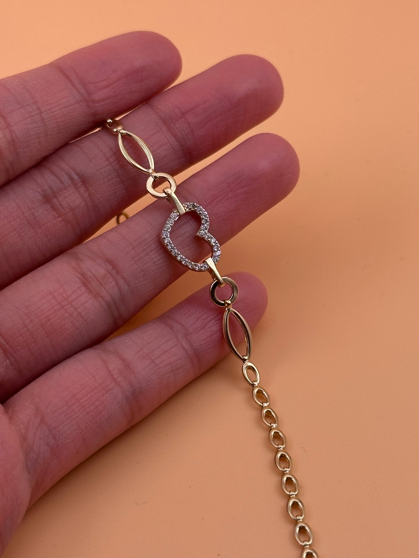 14K Gold Heart Link Bracelet
