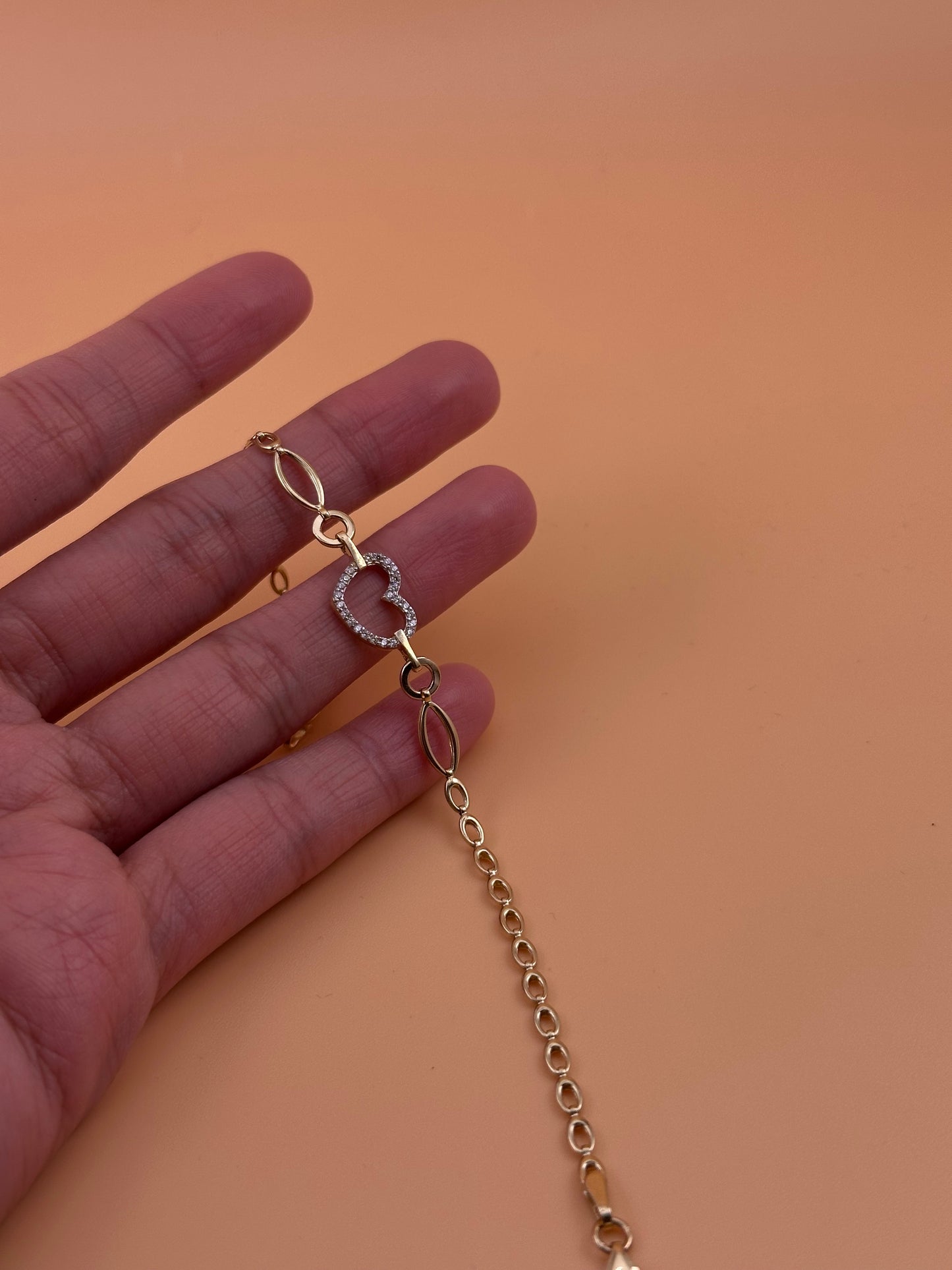 14K Gold Heart Link Bracelet