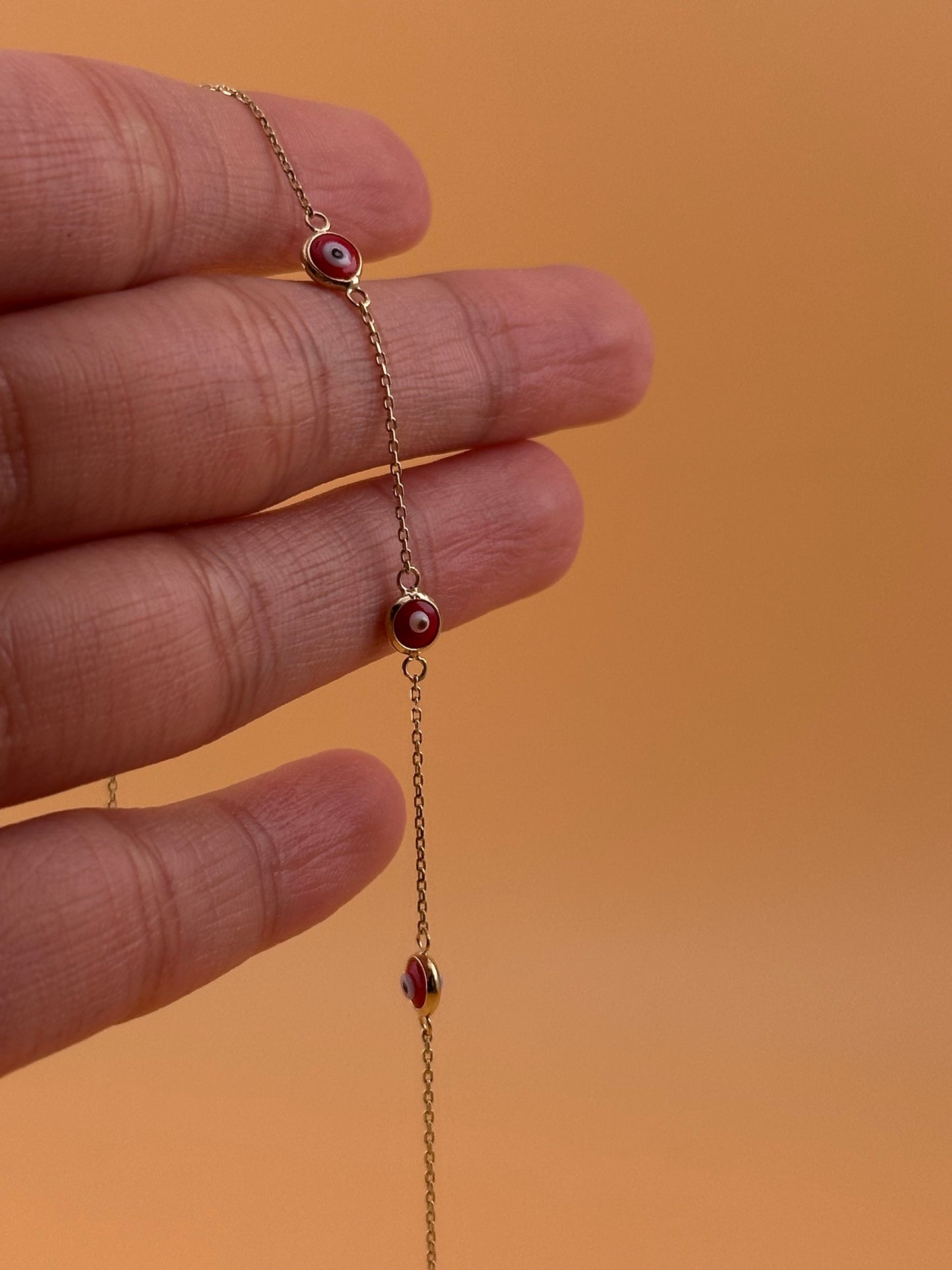 14K Gold Red Evil Eye Bracelet