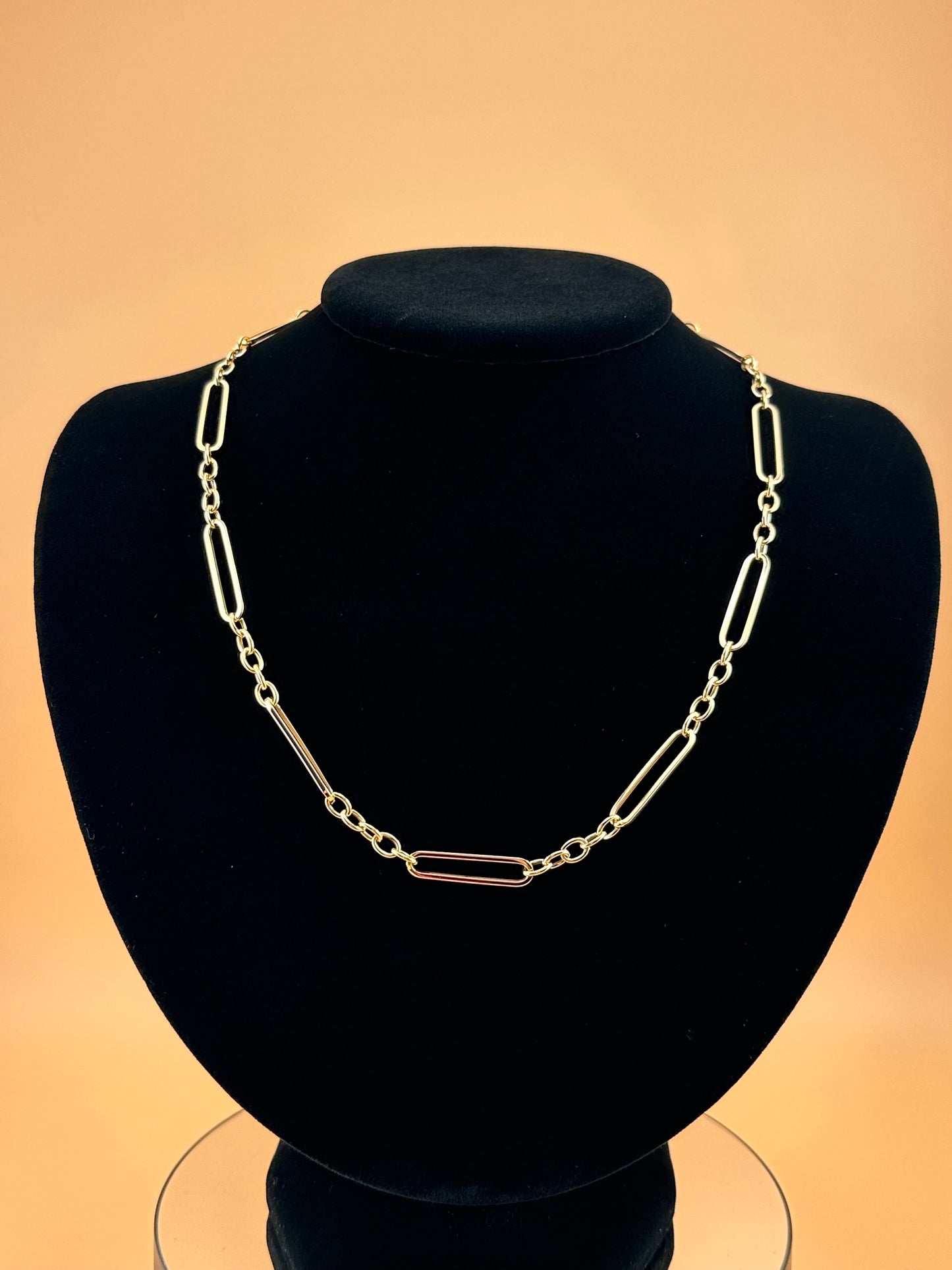 14K Gold Hollow Paperclip + Oval Link Necklace – 18"