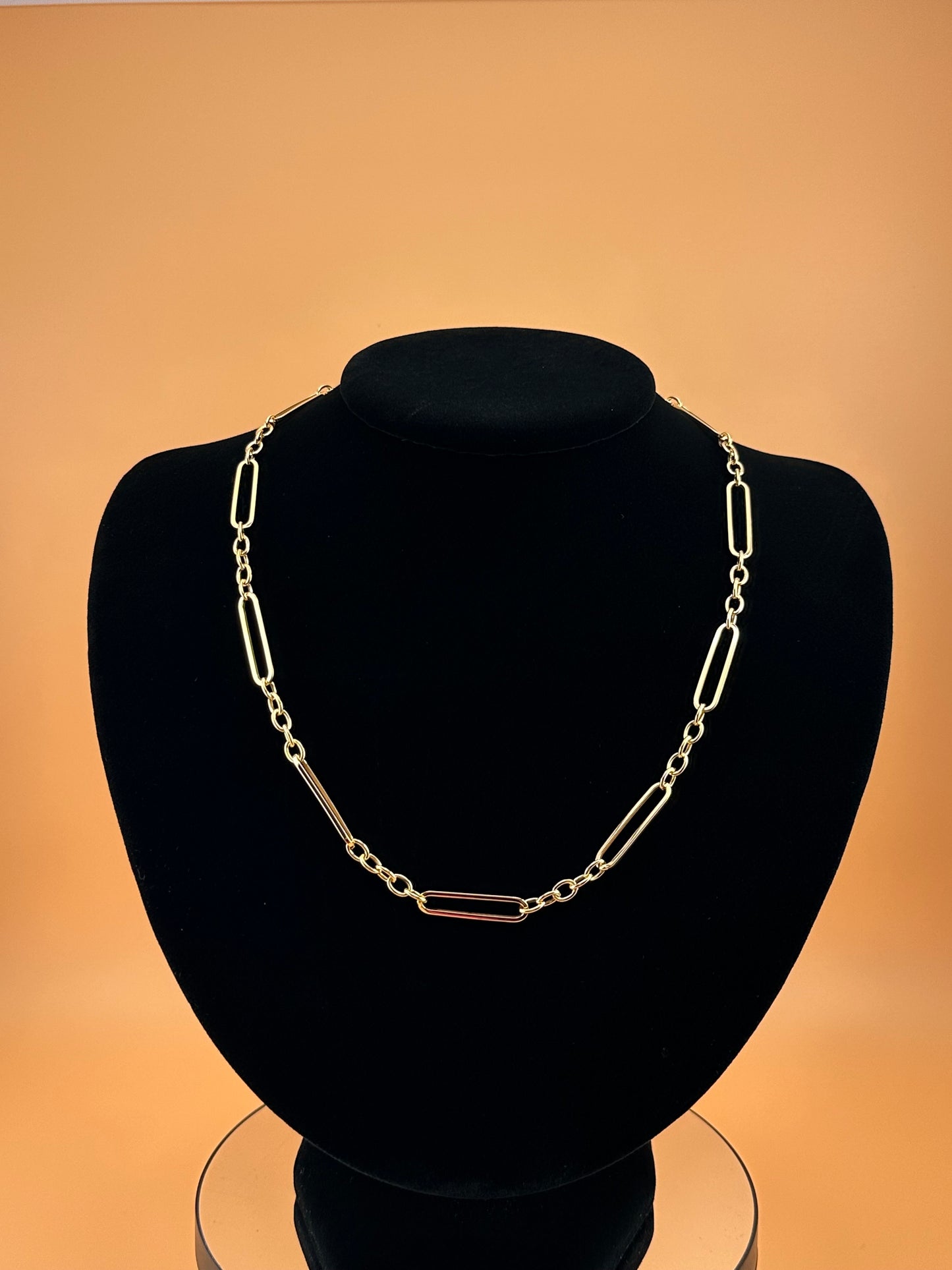 14K Gold Hollow Paperclip + Oval Link Necklace – 18"