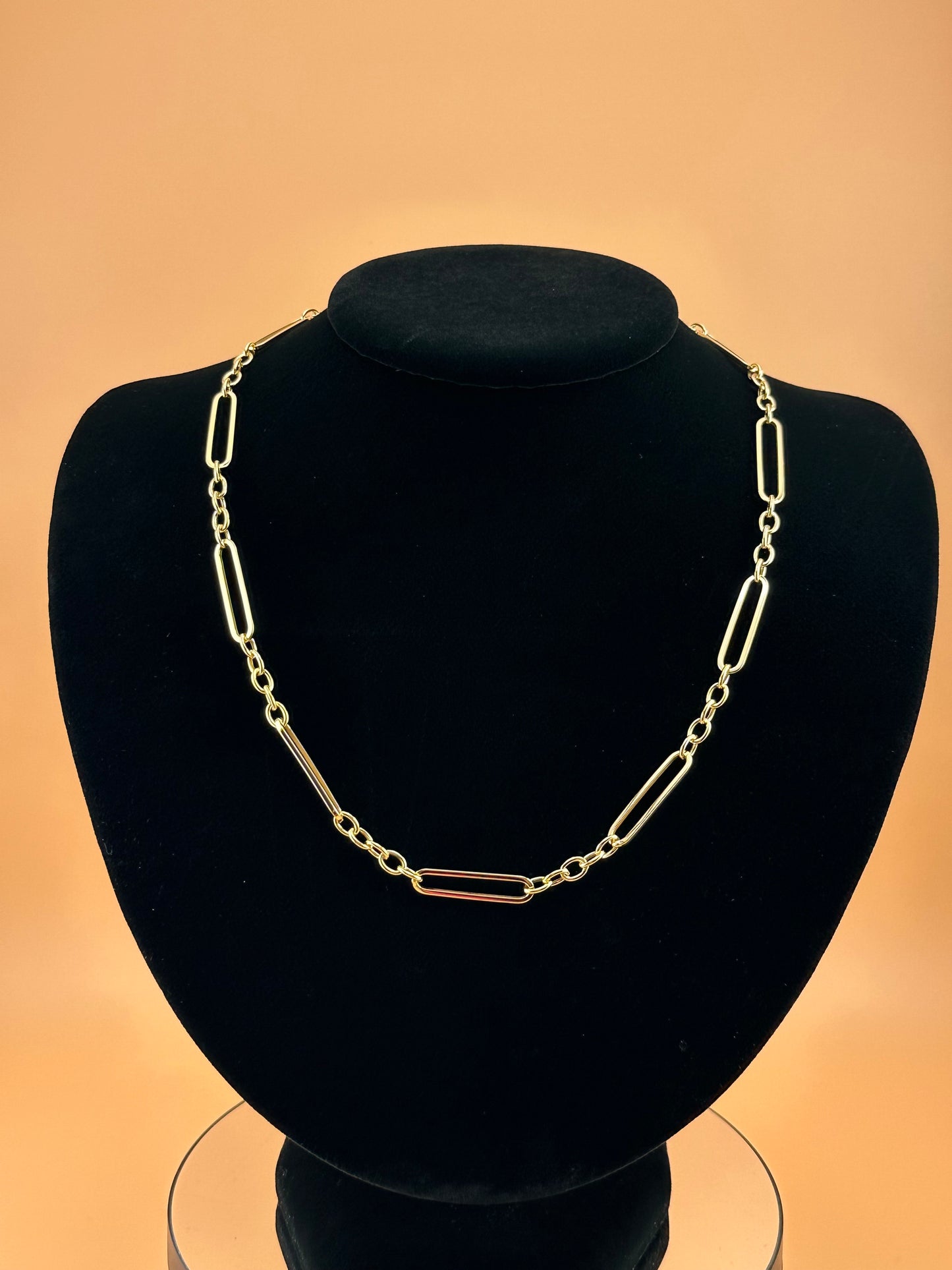 14K Gold Hollow Paperclip + Oval Link Necklace – 18"