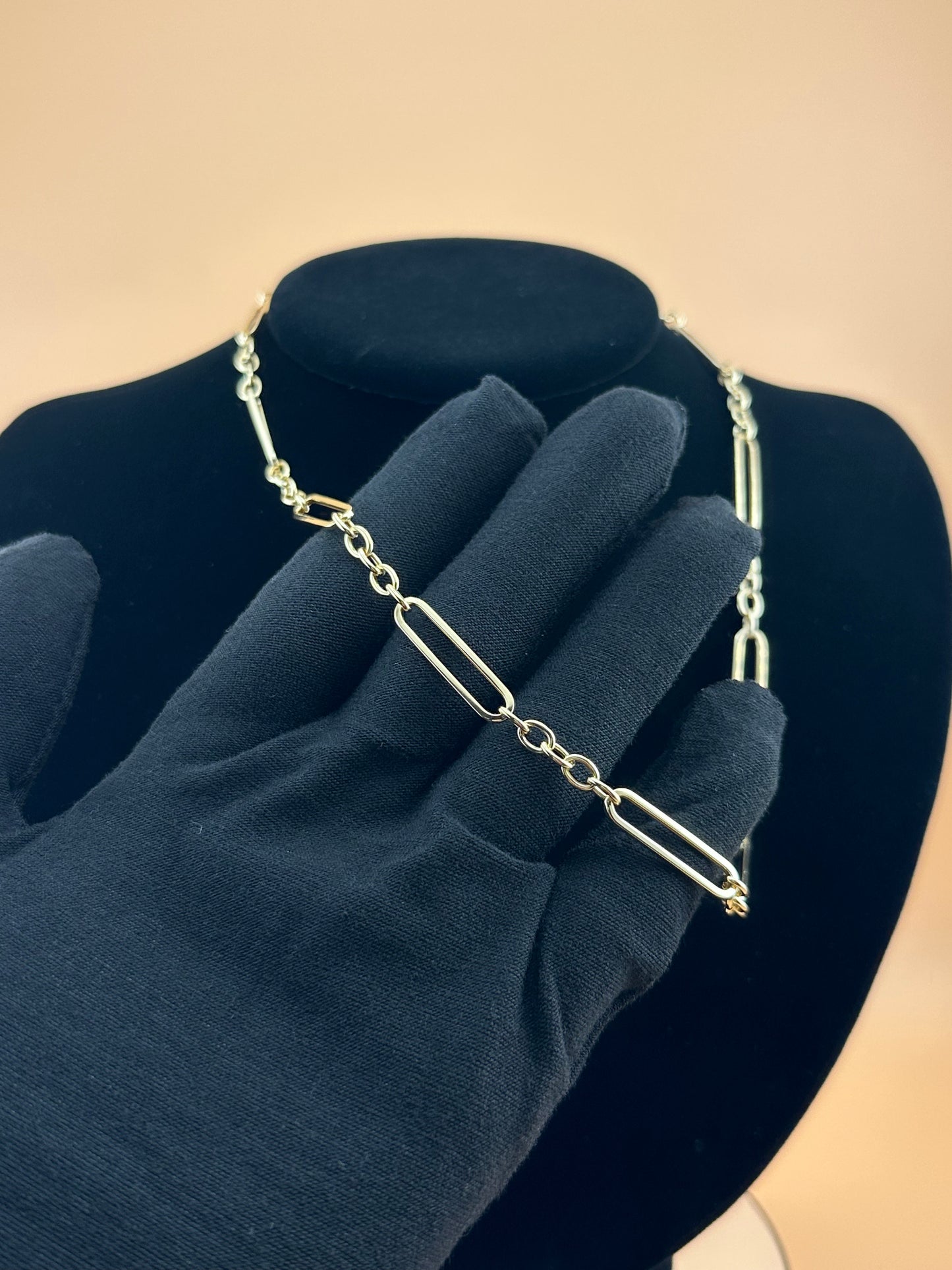 14K Gold Hollow Paperclip + Oval Link Necklace – 18"