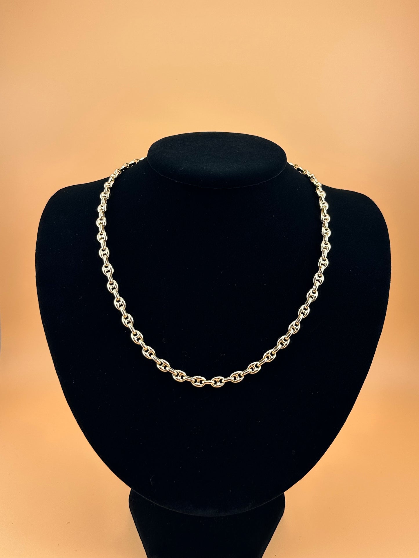 14K Gold Puffed Mariner Chain Necklace – 18 Inch