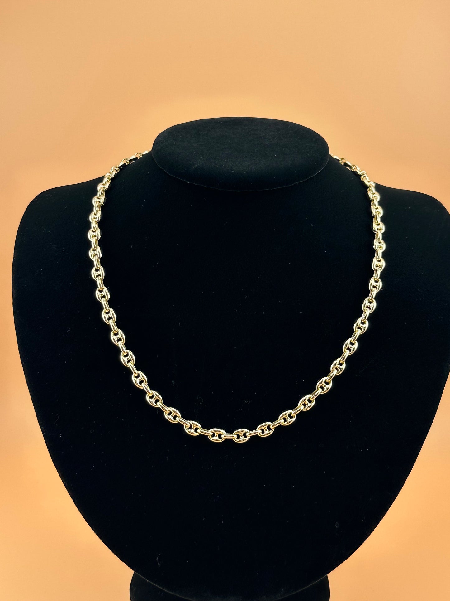 14K Gold Puffed Mariner Chain Necklace – 18 Inch