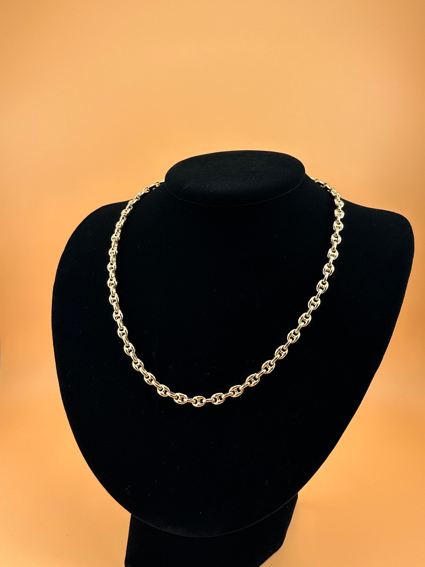 14K Gold Puffed Mariner Chain Necklace – 18 Inch