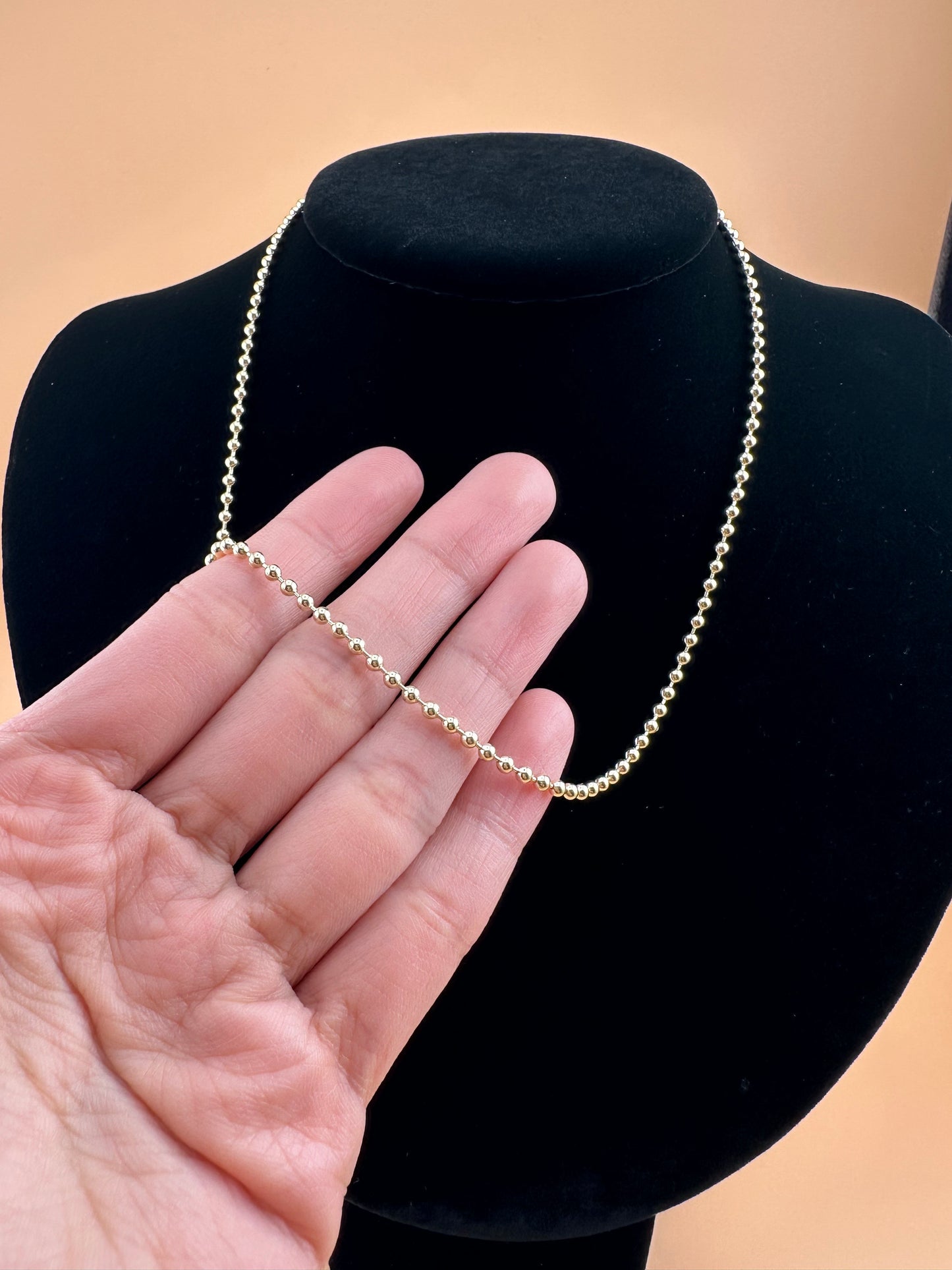 14K Solid Gold Ball Chain Necklace – 2.5mm