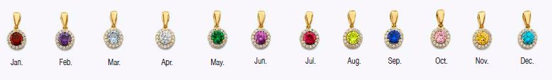 14K Gold Birthstone Pendant – Round Gemstone Necklace Charm | January to December Stones