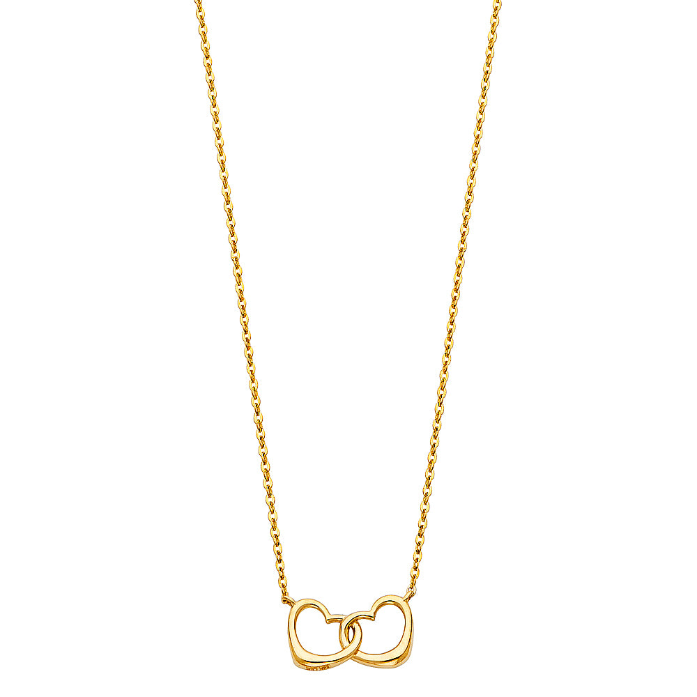 14K Gold Together Heart Necklace – Dainty Double Heart Pendant