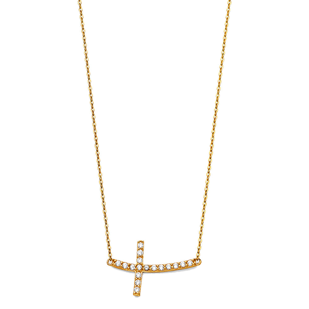 14K Gold Side Cross Pendant Necklace