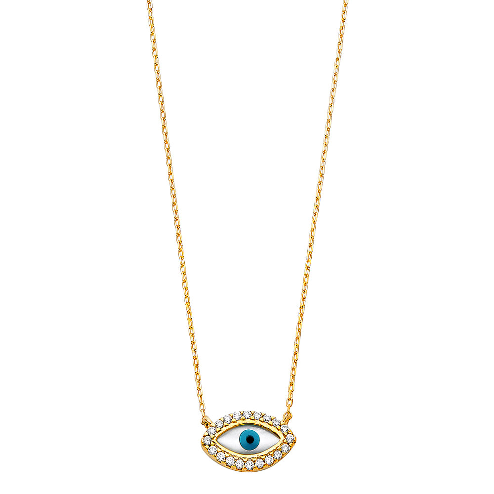 14K Gold Evil Eye Necklace with CZ Stones – Protective Pendant