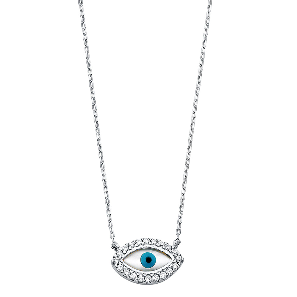 14K White Gold Evil Eye CZ Necklace